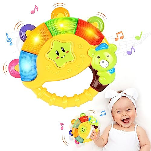 Baoli Baby Rassel mit Licht und Musik, Baby Musik Tambourine ab 6 8 12 Monaten, Baby Spielzeug mit Musik für Mädchen Junge, Greifen Rassel Kleinkinder Spielzeug für Geschenke Neugeborenes