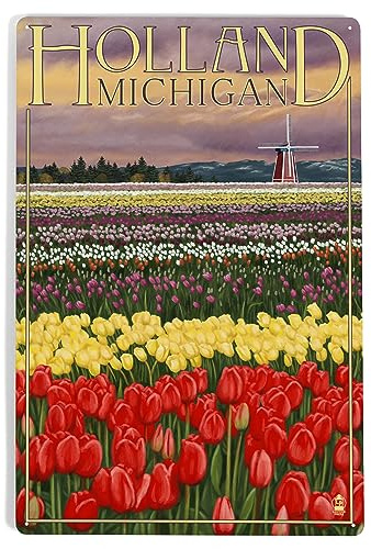 Lantern Press 12x18 Inch Metal Sign, Holland, Michigan, Tulip Fields