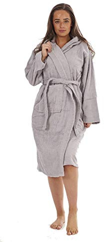 Keanu KL738-SG-M - Ladies Hooded Bathrobe - Medium - 12-14 - Silver Grey