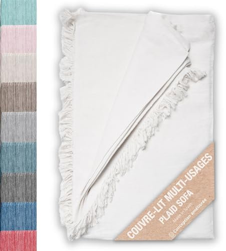 Jarapa Home Made with love Colcha Multiusos: Plaid Sofa, Manta Foulard, Cubre Cama, Foulard para Sofas de Algodón y Otras Fibras Acabado de Calidad Fabricado en España. (Crudo Liso 01, 180x260cm)