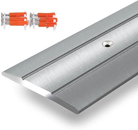 Profilo di transizione, listello di copertura per parquet, laminato, PVC e sughero, a forma di C, listello in alluminio (larghezza: 36 mm; lunghezza: 90 cm, colore argento, preforato)