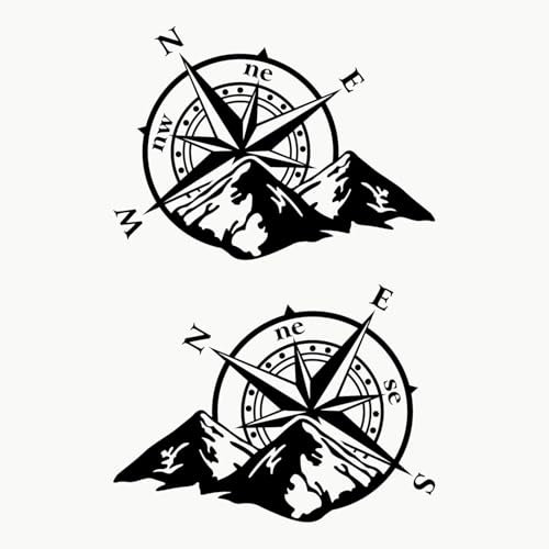 Autodomy Kompass Off Road Windrose Aufkleber Paket 2 Stück | Kompass Aufkleber Wohnmobil und Auto oder Motorrad (Schwarz, 37x27 cm)