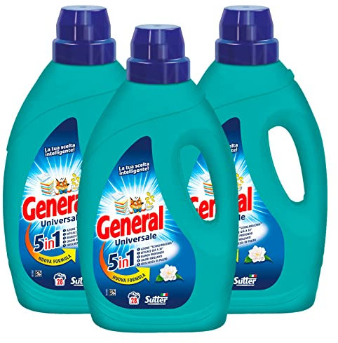 3x detersivo liquido General Universale 5in1 per Lavatrice 28 Lavaggi - 3 Flaconi da 1,26L ciascuno