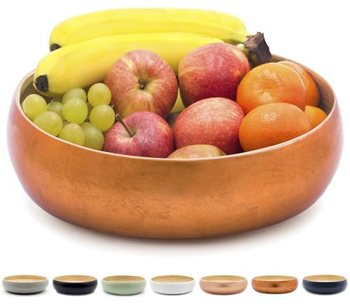 Dehaus® Large Bamboo Fruit Bowl - 30cm, Copper Gold Leaf - Wooden Salad Serving Bowl - Fruit Basket for Kitchen or Bread Basket - Table Centrepiece Decoration - Home & Kitchen Tableware Accessories