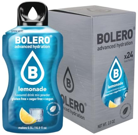 Bolero Drink - 24 bolsitas de 3 g de fruta preparada en polvo soluble para bebida fresca en agua, 72 gramos endulzado con stevia (Lemonade)