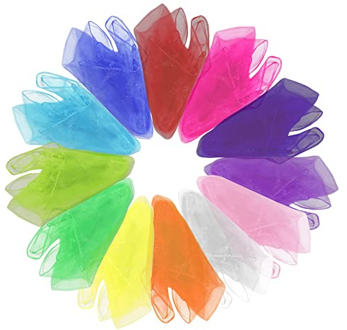 Grantop 12 Stück Square Jongliertücher Set, 12 Farbe Bunte Tücher, 60 * 60 cm Tanz Tücher Bunte Chiffontücher, Rhythmik Spieltücher für Kindergarten Party-Aktivitäten