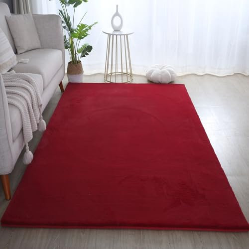Carpetsale24 Teppich Wohnzimmer Einfarbig Modern Design 160 x 230 cm Rot - Hochflor Teppich Schlafzimmer Extra Weich und Flauschig - Rechteckig Teppich für Jugendzimmer Esszimmer Küche