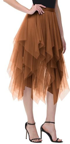 MERCIYD Dam veckad kjol tyllkjol asymmetriska kjolar korta skater kjolar midikjol sommarkjol, apelsin, one size