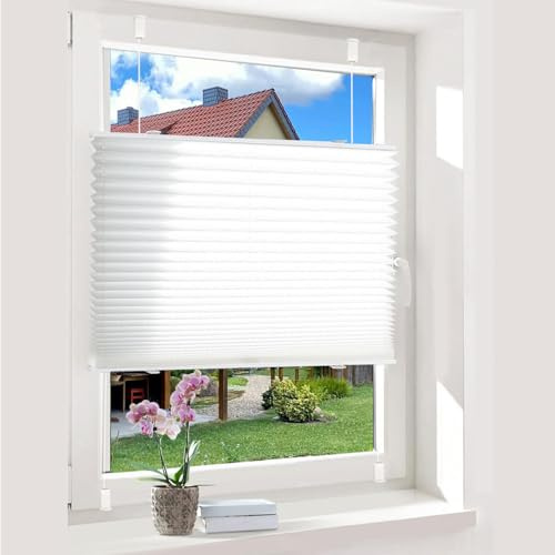 Oubo Plissee Klemmfix ohne Bohren, Weiß 75 x 200cm(BxH), lichtdurchlässig & Blickdicht Jalousien Easyfix, Faltrollo für Fenster & Tür
