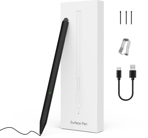 MoKo Stylus Pen für Surface, Schnellladung Surface Pen für Microsoft Surface Pro 7/8/9/X/6/5/4/3 Pen Doppelseitig Digitalstift für Surface Pro/Book/Laptop/Go/Studio, 4096 Druck Palm Rejection, Schwarz