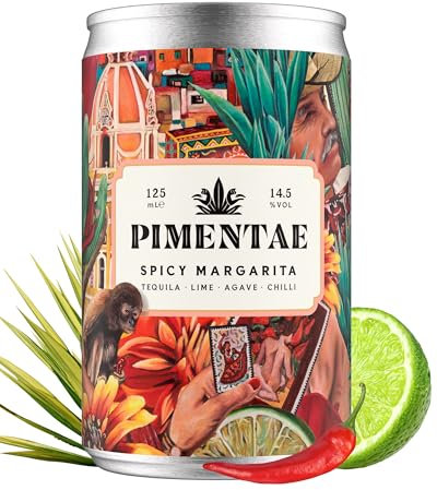 Pimentae Spicy Margarita Cocktail Mix, 14.5% ABV, 8 x 125ml Pre-mixed and Ready to Drink Tequila Cocktail Cans with Flavours of Chilli, and Agave - Sweet and Spicy Margarita Mix