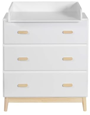 Rebecca Mobili Fasciatoio con Cassetti, Mobile con Fasciatoio, Bianco Marrone, MDF Pino, Compatto, con 3 Cassetti - Misure HxLxP: 100 x 80 x 42 cm - Art. RE6983