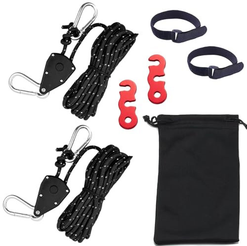 Reflektierend Abspannseile Seil mit Seilspanner, 13ft/4M Ø 4mm Einstellbare Seil, Ratsche Rope Seilratsche mit Haken,Paracordseil, Abspannleine,Zeltschnur für Zelt Zeltplane Camping