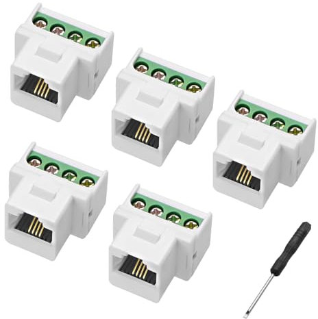 XMSJSIY RJ11 CAT3 Keystone Telefon Modul RJ11 Buchse zu 4-Pin Schraube Term Block Klemme Verbinder CAT3 Klemme Lötless Adapter Keystone Telefonbuchse Voice Sockel Verbinder - 5PCS