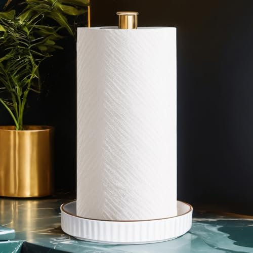 Paper Towel Holder Countertop,Ceramic Base,Fits Double to Family Rolls,B