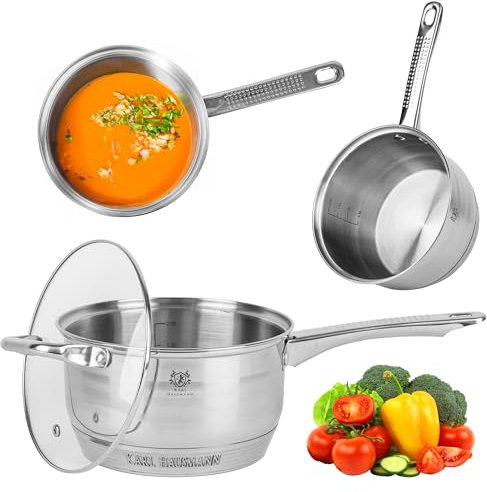 KARL HAUSMANN Kasserolle mit Deckel - 2.6L - Ø 19 cm - stieltopf induktion für alle Herdarten Geeignet - Kleiner Topf mit Stiel - Saucentopf - Töpfe - Sauce Pan - Soßentopf - Stainless Steel Saucepan