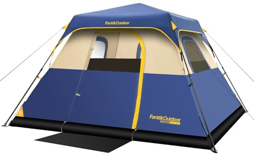 FanttikOutdoor Zeta C4 Pro Camping Tent 4 Person Instant Cabin Tent Setup in 60 Seconds with Rainfly & Windproof Portable with Carry Bag for Family Camping & Hiking, Upgraded Ventilation, Navy Blue