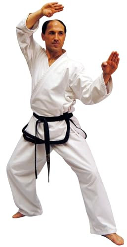 TEKKA BUDO Taekwondo Anzug Meister Traditional, schwarzer Streifen - Set (Traditionelle Jacke, Gummizug Hose)