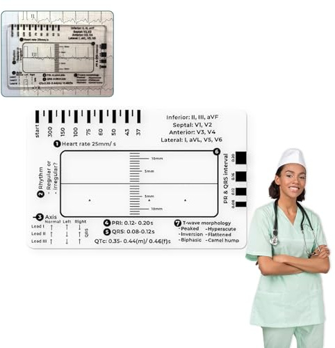 ECG - Regla de 7 pasos, calculadora de siete pasos, material de entrenamiento, calibrador de tarjetas de bolsillo para interpretación de ECG/ECG, lector de tarjetas transparente, herramienta de
