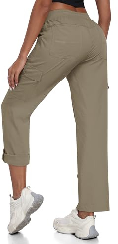 JINSHI Pantalon de Randonnée Femme Pantalon Cargo Jogging été Pantacourt Roulez Convertible Pantalon Capri Léger Séchage Rapide Pantalon Extérieur Trekking Gris Kaki Taille US M/EU L