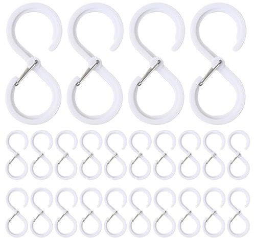 Creative Lock 24pcs S Hooks, White Plastic & Stainless Steel S Shaped Hooks for Hanging, Kitchen, Bathroom, Bedroom, Office
