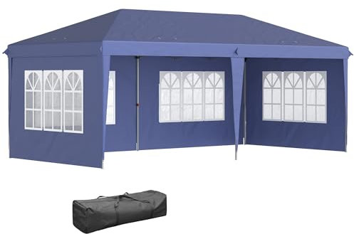Outsunny Tonnelle de Jardin extérieure Pop-up Pliante - Tente de réception - 3 x 6 m - pavillon chapiteau Barnum - 3 cotés démontables - piquets d'ancrage au Sol + Sac de Transport Inclus Bleu
