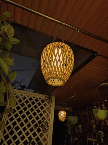EcoGehen Bambus Solarlampen für Außen Hängend Beleuchtung Boho Rattan Lampenschirm Hängelampe Wetterfest Lampions Solarleuchten Garten Solar Außenlaternen Hängeleuchte Standleuchte für Balkon Deko