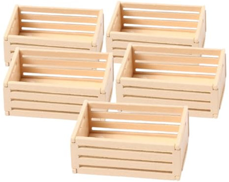 Angoily 5pcs Miniature Crates Wood Storage Baskets for Dollhouse Enhance Your Mini Scene Realistic Detail