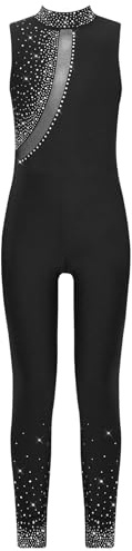 Hansber Collant Corps Entier Enfants Fille Justaucorps De Ballet Strass Paillettes Combinaison De Danse Sans Manches Justaucorps Gymnastique Concours Costume Danse