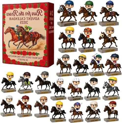 Run for the Roses Advent Calendar 2025, 24 Days Christmas Countdown with Mini Racing Horse Figurines, Christmas Advent Calendar 2025, Gift for Horse Lovers (1set)