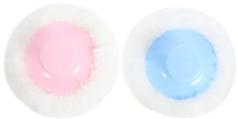 MOLUCKFU Houppettes pour Bébé Ultra Douces 8cm pour Soin Peau Délicate, Lot de 2 Pièces Bleu Clair et Rose Pâle, pour L'application de Poudre Corps