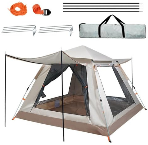 Pop Up Camping Tent 4-6 Person, Instant Automatic Setup, Waterproof & Windproof, UV Protection, with Mosquito Net & Convertible Door, Family Tent for Camping (white, 240 * 240 * 154cm)