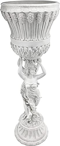 Design Toscano Les Filles Joyeuses Dancing Maidens Pedestal Column Plant Stand with Urn, 36 Inch Tall, Cast Stone Resin, Antique Stone Finish