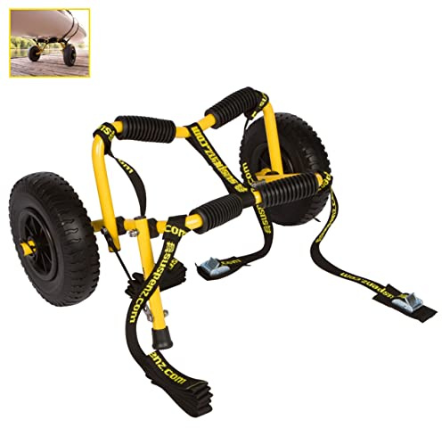 Suspenz Stowable Kayak Carrier Cart, SK Trailer Cart with Airless Wheels and Straps, Yellow, (22-1166)