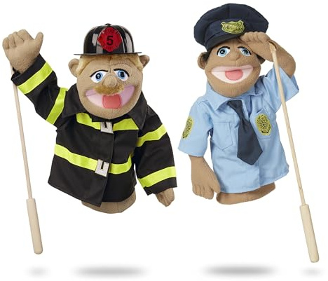 Melissa & Doug Rescue Puppet Set - Police Officer and Firefighter