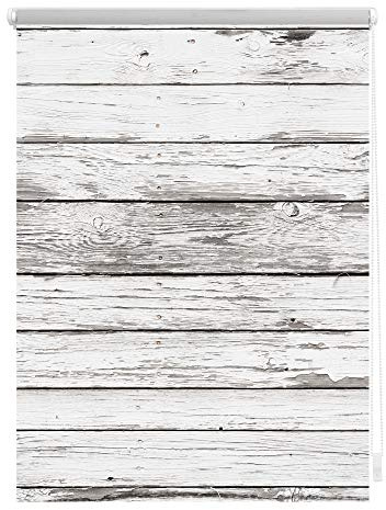 Lichtblick Klemmfix Tageslicht-Rollo mit Motiv, ohne Bohren, Blickdicht, Seitenzugrollo, Made in Germany, Bretter-Vintage Weiß, 80 x 150 cm (B x L)