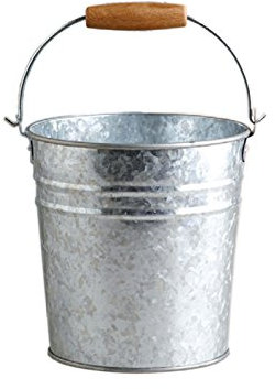 Secchiello Zincato in Metallo argento con manico in legno H. 23 cm diam. Ø 26 x 26 cm EV