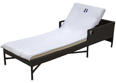 SUPERIOR 100% Cotton Lounge Chair Cover with Personalized Monogrammed Letters, Thick, Super Soft, Plush and Highly Absorbent Cotton Terry Towel, Bright White, B, Standard, Pool-Lounge-Towel-B