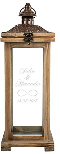 Personalisierte Landhaus Laterne | XL Holzlaterne 42 cm groß | Hochzeitslaterne als Hochzeitsgeschenk für das Brautpaar | Geschenkidee zum Hochzeitstag | Gartendeko, Gartenlaterne | Unendlichkeit