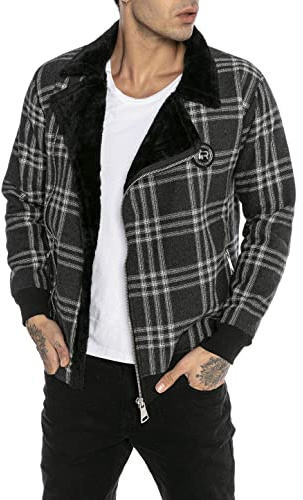 RED BRIDGE Chaqueta de transición Asimétrica a cuadros para hombre Negro XL