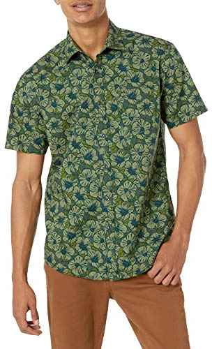 Amazon Essentials Camisa de Corte Ceñido con Mangas Cortas, Botones y Estampado Hombre