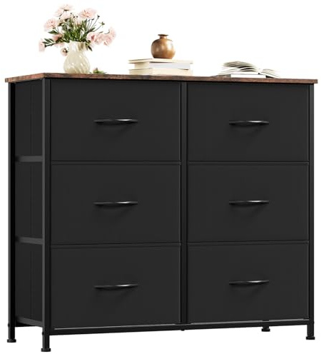 Somdot Kommode mit Schubladen aus Stoff, Komodenschrank, Kommode für Schlafzimmer Wohnzimmer Flur, Schubladenschrank Aufbewahrungsschrank Stoffkommode, 6 Stoffschubladen, Rustikales Braun