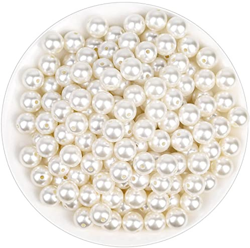 Pearl Beads for Craft, Anezus 200pcs Ivory Faux Fake Pearls, 12 MM Sew on Pearl Beads with Holes for Jewelry Making, Bracelets, Necklaces, Hairs, Crafts, Decoration and Vase Filler