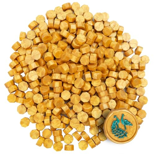 Cuentas de sello de cera,Zifospy 370 PCS Perlas de Cera para Sellar, Perlas de Cera para Sellar Cartas, Tarjetas de Felicitación,Vino, Manualidades, Invitaciones de Bodas y Fiestas (Gold)
