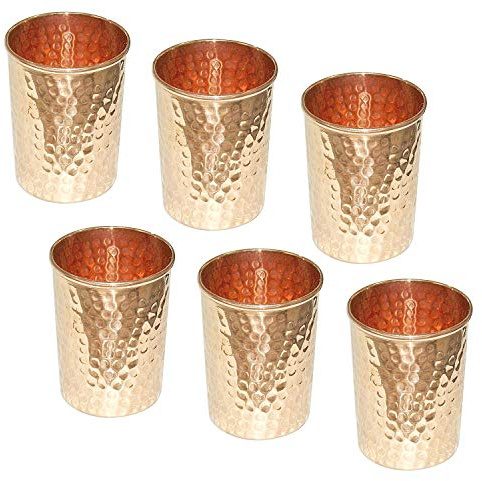 OSNICA Lot de 6 gobelets en cuivre martelé pour produits de guérison ayurvédique - Accessoires de table, Hauteur 9,5 cm