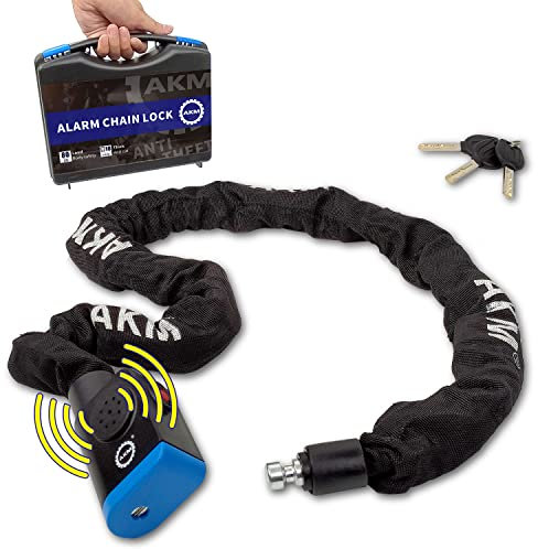 AKM Sicherer 80 dB Alarm, 120 cm lang, Diebstahlschutz, robustes Motorrad-Kettenschloss, 10 mm dick, wetterfest, langlebige Ketten mit 3 maßgeschneiderten Schlüsseln, ideal für Fahrräder, Roller,