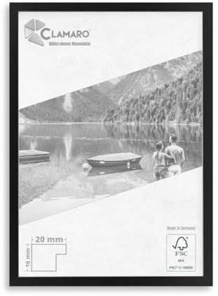 CLAMARO 'COLLAGE 20' Bilderrahmen 60x120 handgefertigt nach Maß | Schwarz Matt | Moderner 20 mm breiter slim Design MDF Holzbilderrahmen inkl. Acrylglas, Rückwand und Aufhänger