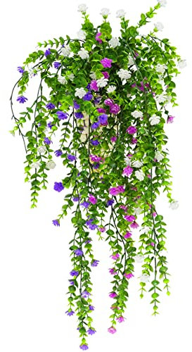 Hyakoz 3 Stück Kunstpflanze Hängend Künstliche Hängepflanzen wie echt, Efeu Pflanze efeu künstlich für Hausgarten Wanddekoration-Rosa, Weiß, lila