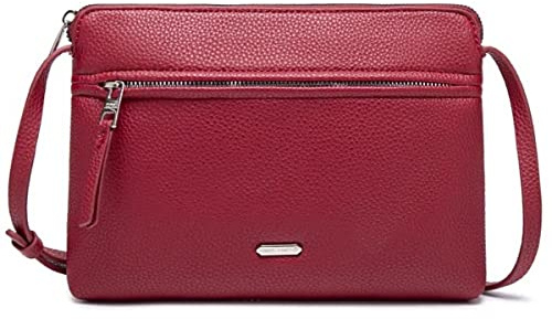 David Jones - Sac Bandoulière Femme - Sacoche Plate Petit Sac à Main Porté Epaule Simili Cuir PU - Besace Pochette Ville Classique Elégant - 2 Compartiments - Sac Téléphone Shopping Voyage - Rouge