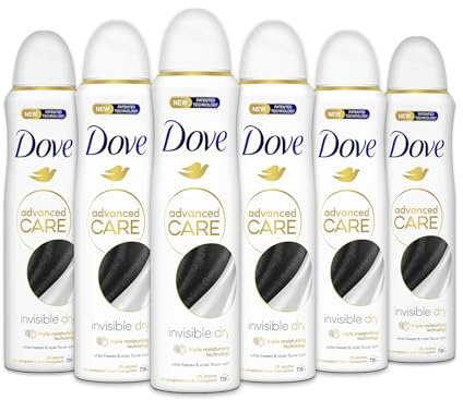 Dove Deodorante Spray Advanced Care Invisible Dry, con Formula Idratante e Delicata sulla Pelle, Formula Anti-macchia, Pelle Asciutta Fino a 72 Ore, Deodorante Uomo e Donna, 6 Pezzi da 150ml